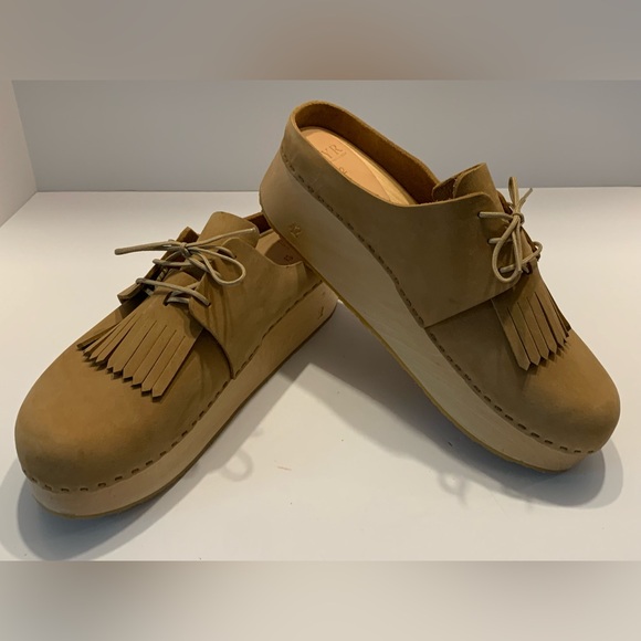 BRYR Zoe Monochrome Platform Wooden Clog with Kilt Size 12 - Picture 1 of 13